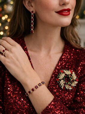 Elegant Red and Gold Jewelry Set